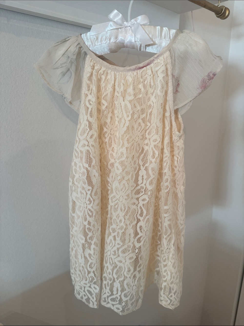 Love Shack Fancy toddler Cream Lace Flutter Sleeve Dress